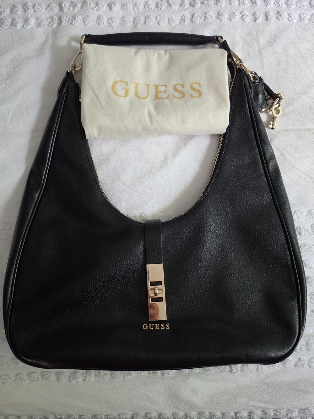 Guess Black Hobo Bag with Gold Hardware and Logo